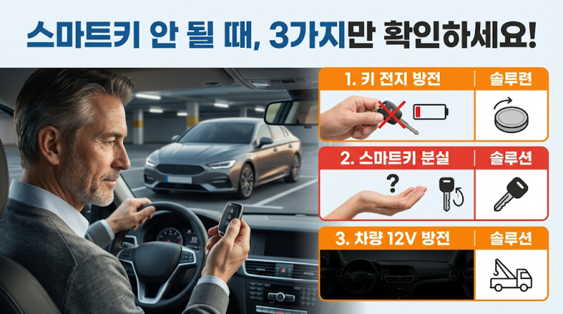 스마트키가 안 될 때—배터리 방전·키 분실·차량 12V 방전 구분법