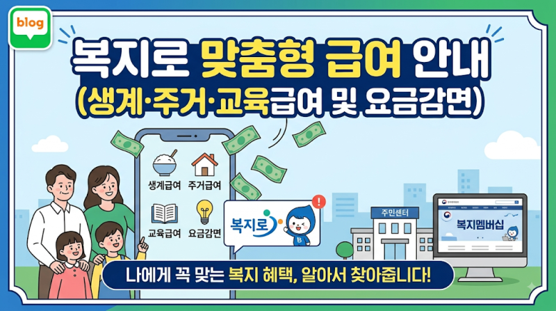 복지로 맞춤형 급여 안내 지원 항목 정리 (생계·주거·교육급여 및 요금감면)
