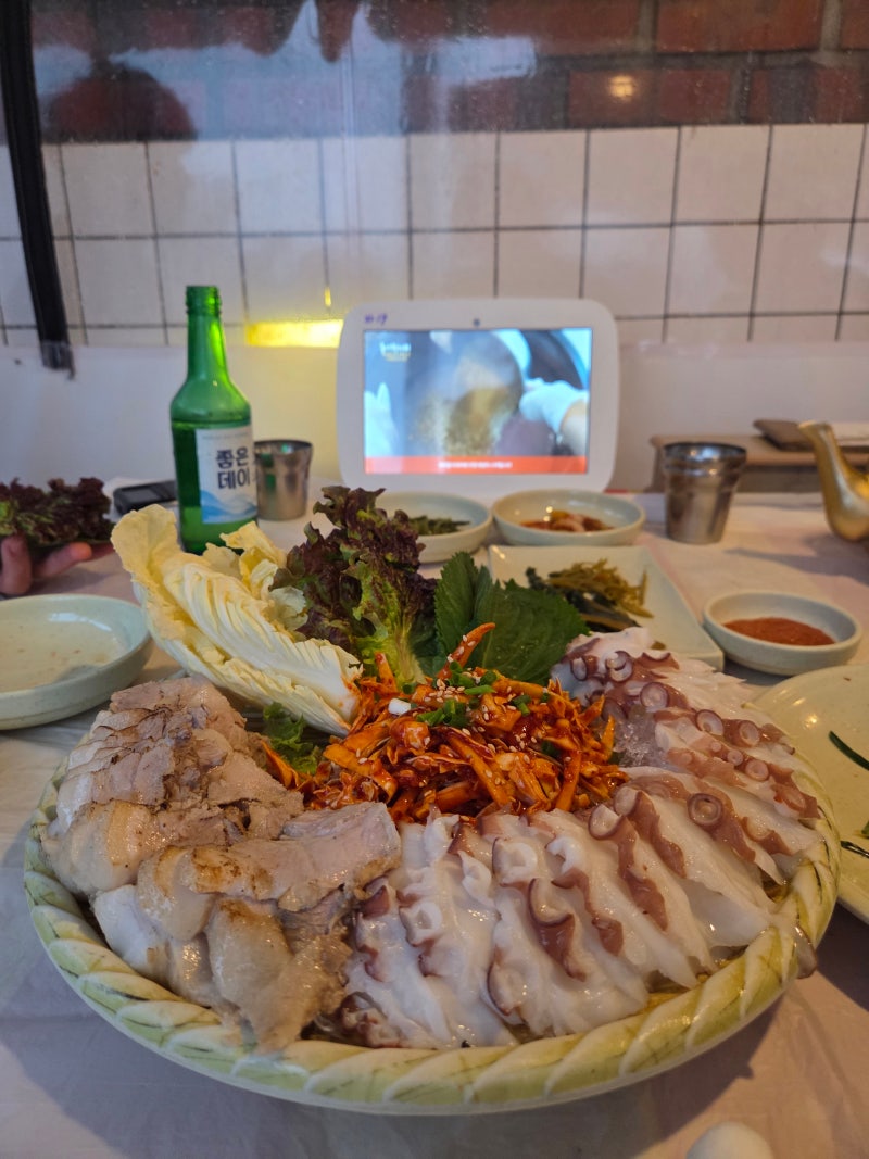 부산 다대포 맛집 다대포 할매집 애견동반 가능한 바다 앞 방갈로에서 문어삼합