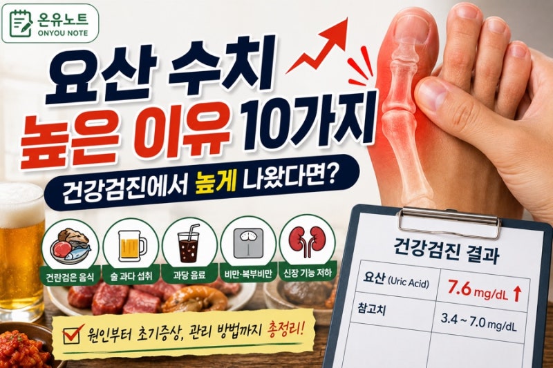 요산 수치 높은 이유 10가지｜건강검진에서 높게 나왔다면 꼭 확인하세요