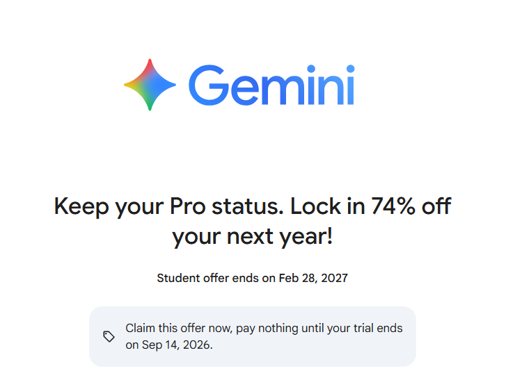 2026~2027 제미나이 프로 대학생 할인 (74%)