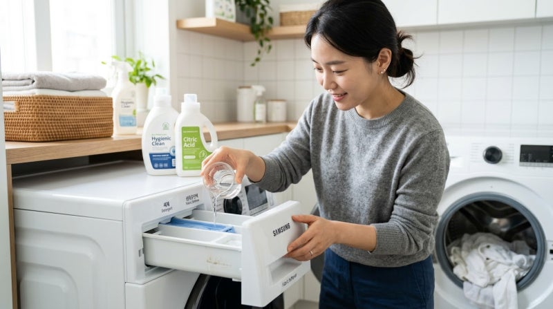 구연산 식초 섬유유연제 대용 효과 알칼리 세제 잔여물 중화 정전기 방지