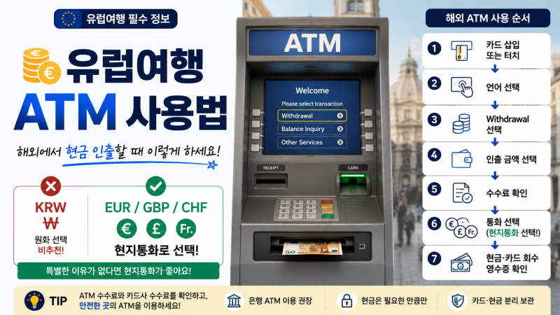 유럽여행 환전, 현금 얼마나 준비할까? | 유로·파운드·스위스프랑 ATM 사용법 1-②