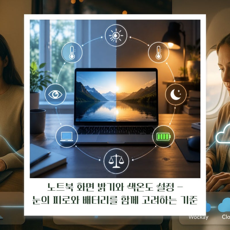 [노트북 사용법] 노트북 화면 밝기와 색온도 설정 - 눈의 피로와 배터리를 함께 고려하는 기....