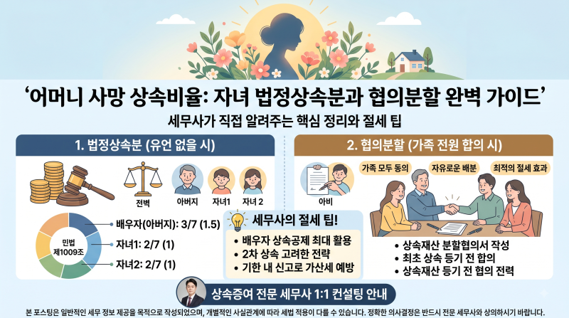 어머니 사망 상속비율: 자녀 법정상속분과 협의분할 완벽 가이드