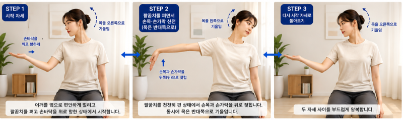 오늘의 한 동작 #06 컴퓨터를 오래 하면 손이 저리다면? 정중신경 가동운동 Median Nerve Slider