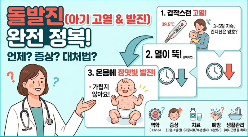 영유아에서 많이 발생하는 돌발진에 대해 알아봅시다.
