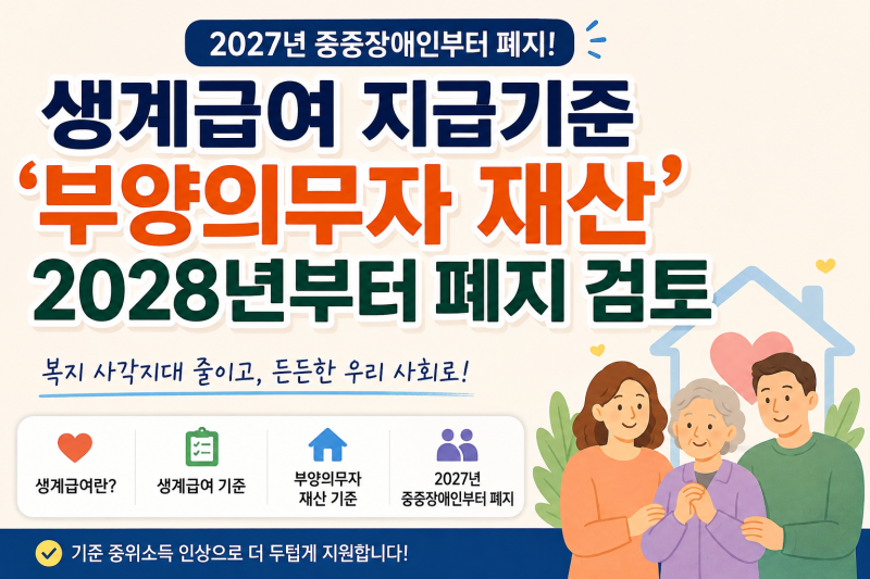 생계급여 지급기준 '부양의무자 재산' 2028년부터 폐지 검토