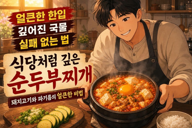 순두부찌개 레시피, 돼지고기와 파기름으로 식당처럼 깊고 얼큰하게 끓이는 법