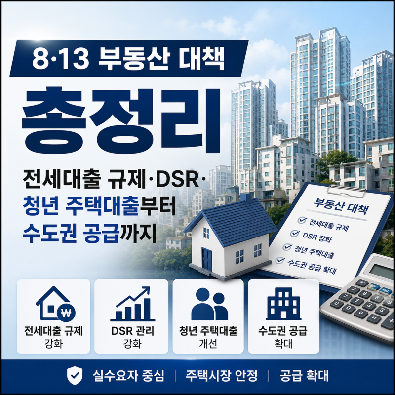 8·13 부동산 대책 총정리｜전세대출 규제·DSR·청년 주택대출부터 수도권 공급까지