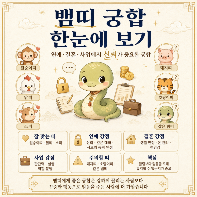 뱀띠와 잘 맞는 띠 총정리｜연애·결혼·사업에서 신뢰가 중요한 궁합