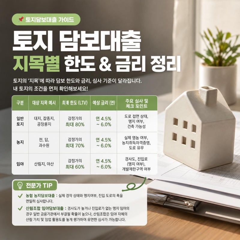 [토지담보대출 조건 총정리] 2금융권 한도·금리부터 DSR 초과 시 대처법 및 사업자 자격까지