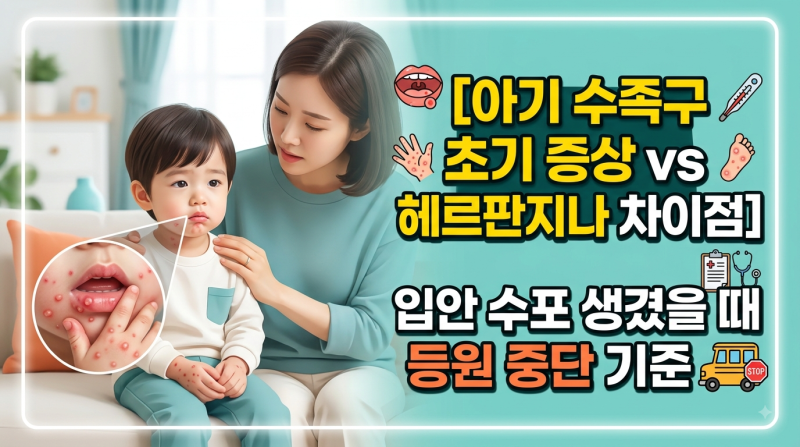 [아기 수족구 초기 증상 vs 헤르판지나 차이점] 입안 수포 생겼을 때 등원 중단 기준