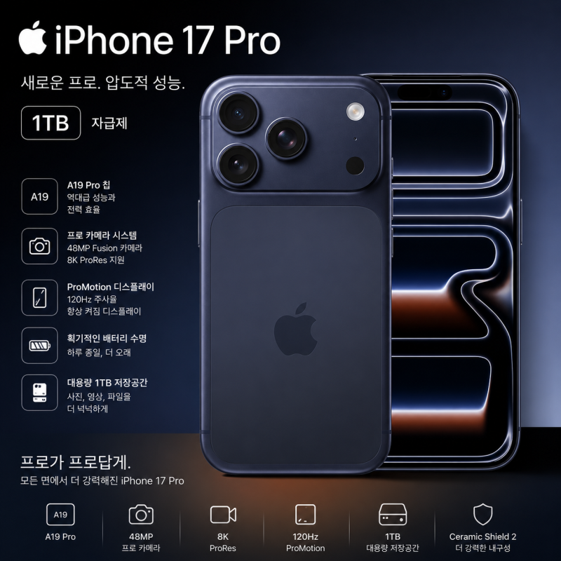 Apple 애플 아이폰 17 프로 자급제 1TB