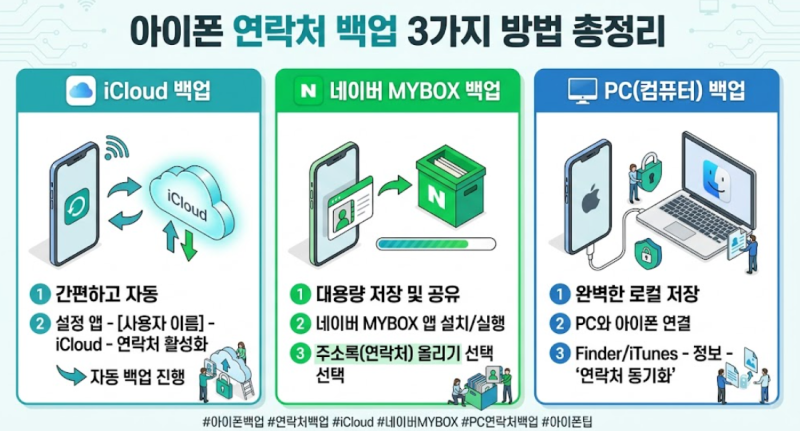 아이폰 연락처 백업 3가지 방법 총정리 (iCloud, 네이버 MYBOX, PC)