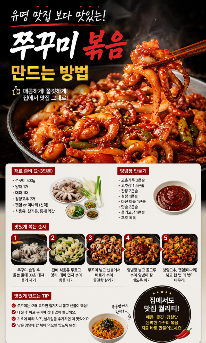 유명 맛집보다 맛있는 쭈꾸미 볶음 만드는 방법 황금레시피