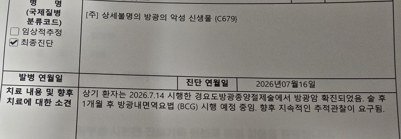 "방광암 관련 수술도 했고 BCG도 맞기로 했는데, 왜 등급이 낮게 나왔을까요?"