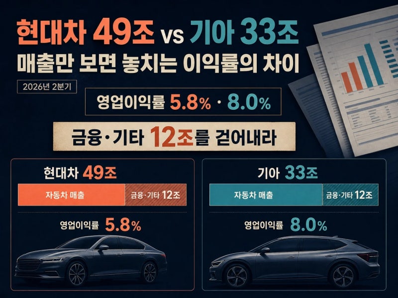 매출은 현대차가 한참 앞서는데…현대차 기아 영업이익률이 뒤집히는 이유