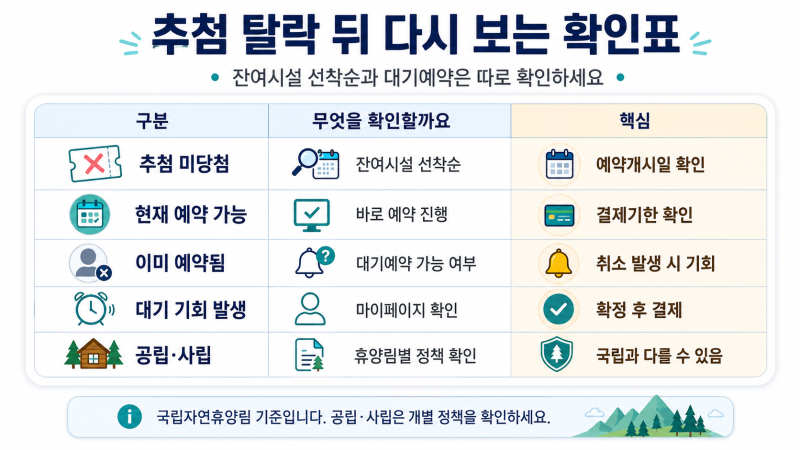 국립자연휴양림 추첨 떨어졌다고 끝 아닙니다… 숲나들e 잔여객실·대기예약 다시 보세요