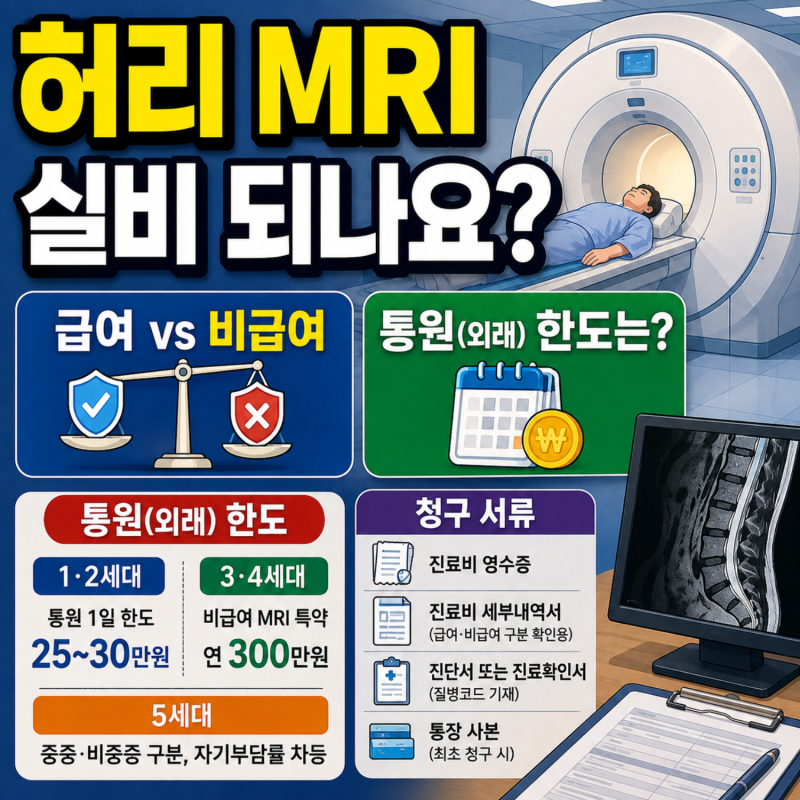 허리 MRI 실비 되나요? 급여 비급여 통원 외래 한도와 청구 서류