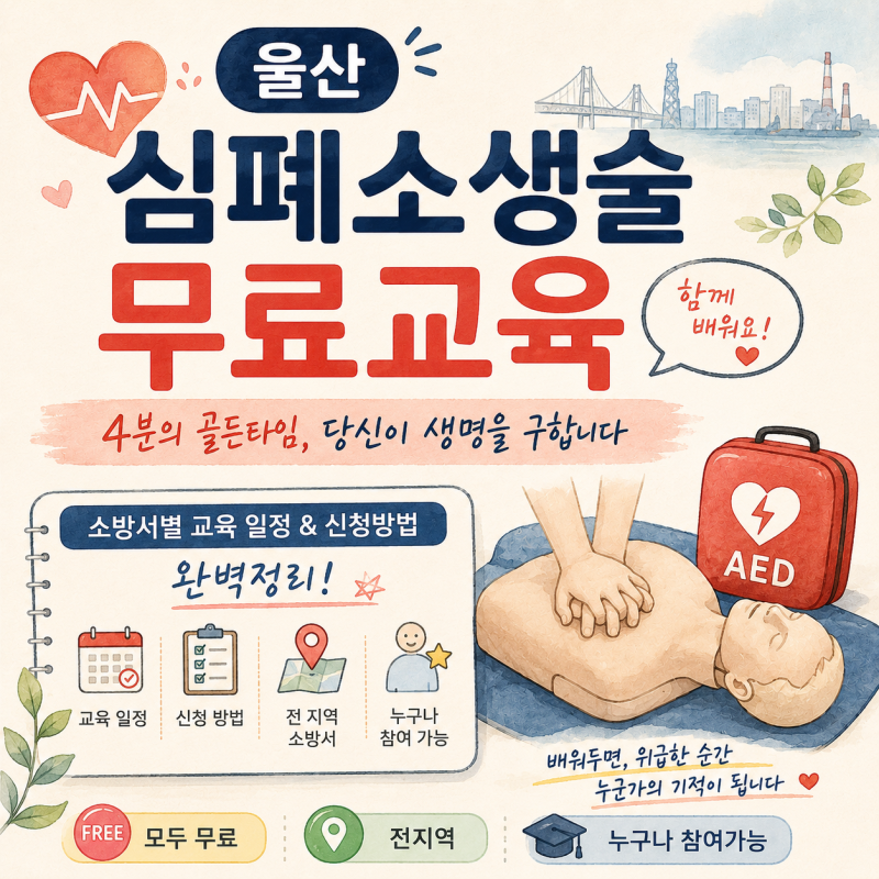 울산 심폐소생술 무료 교육 4분의 골든타임, 당신이 생명을 구합니다, 소방서별 교육 일정 및....