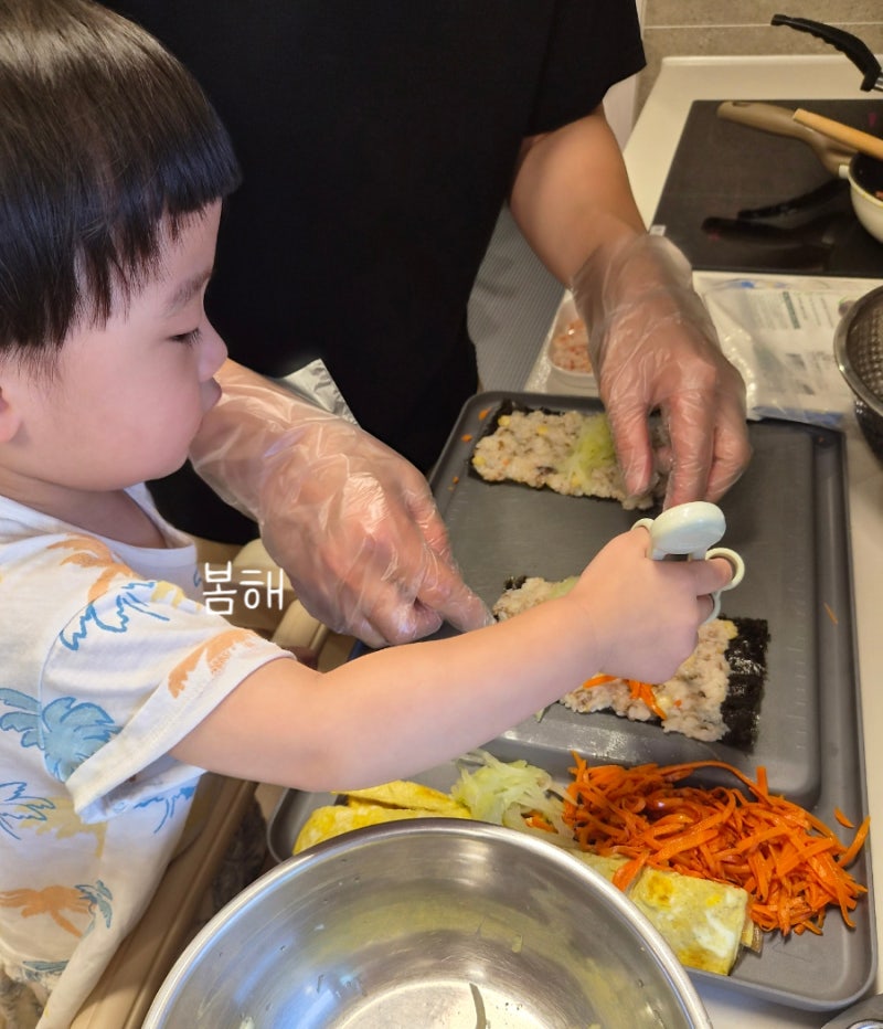3살 유아 김밥 만들기 유치원 소풍 도시락 메뉴 푸른들 건조국 후레이크 후기