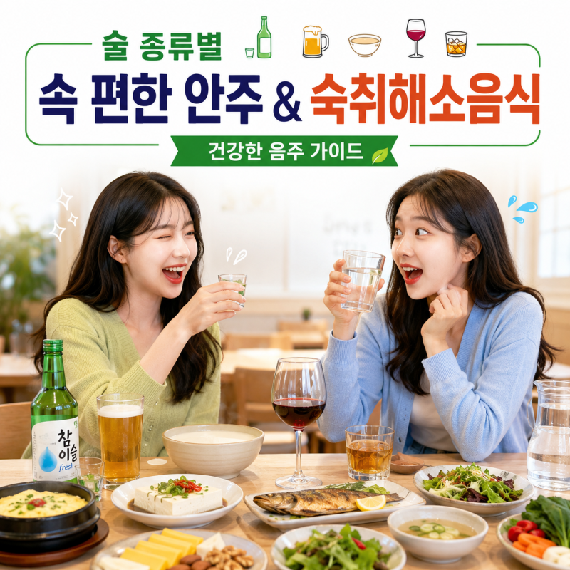 [술 종류별 속 편한 안주 & 숙취해소음식] 소주·맥주·막걸리·와인·위스키 건강 해장 가이드