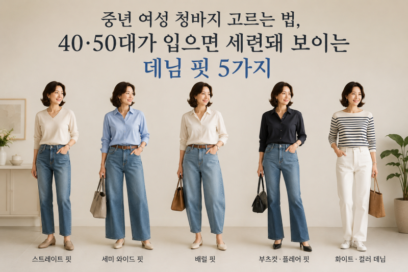중년 여성 청바지 고르는 법, 40·50대가 입으면 세련돼 보이는 데님 핏 5가지