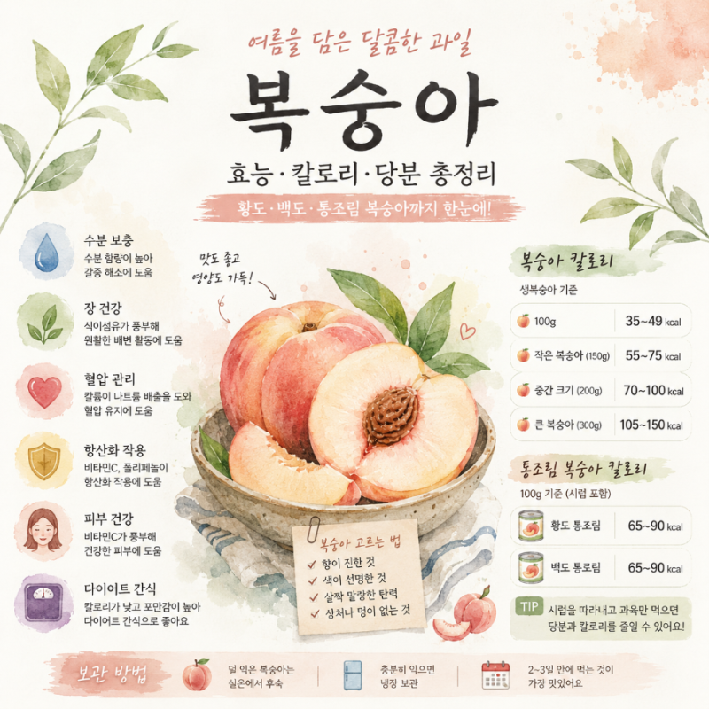 복숭아 효능과 칼로리 총정리! 황도·백도·통조림 복숭아까지 한 번에 알아보기