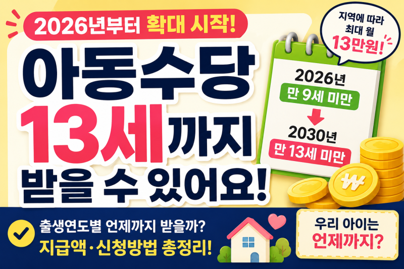 2026 아동수당 확대, 13세까지 언제부터? 우리 아이 지급연령·금액 총정리