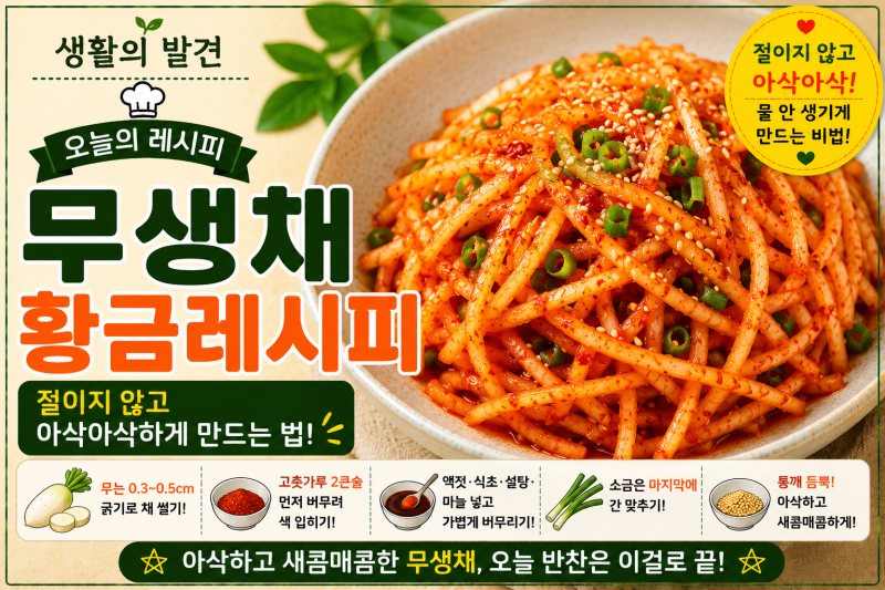 무생채 황금레시피, 절이지 않고 아삭아삭하게 만드는 법