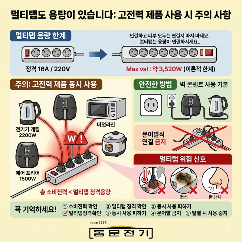 멀티코드 사용 꿀팁 총정리-멀티탭도 용량이 있습니다! 멀티코드 용량 계산법 전기용품 안전....