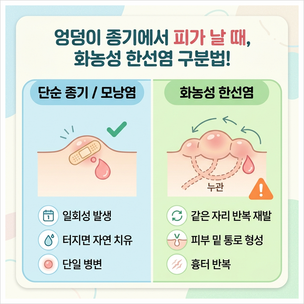 엉덩이 종기 곪아서 피나는데, 화농성 한선염일까요?