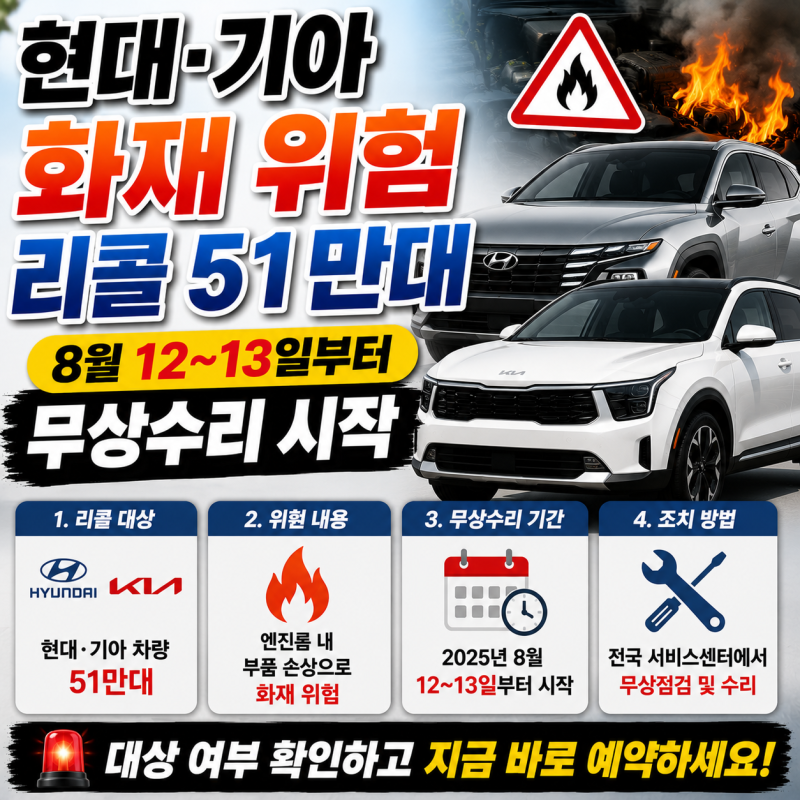 현대·기아 51만대 리콜 시작, G80·K8·아반떼 화재 위험 대상 조회 방법