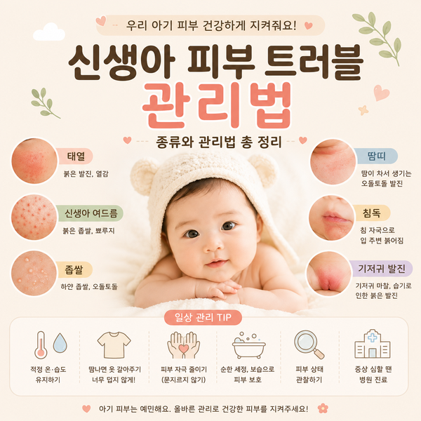 신생아 여드름·태열·땀띠·침독·기저귀 발진, 피부 트러블 관리
