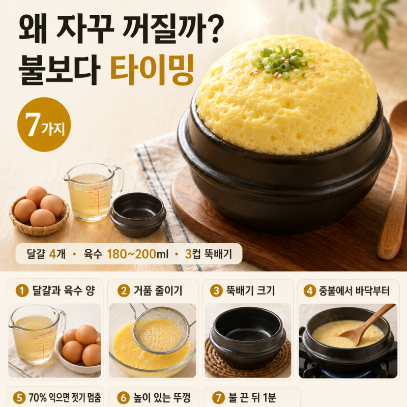 계란찜이 자꾸 꺼진다면 — 식당처럼 봉긋하게 만드는 7가지 차이