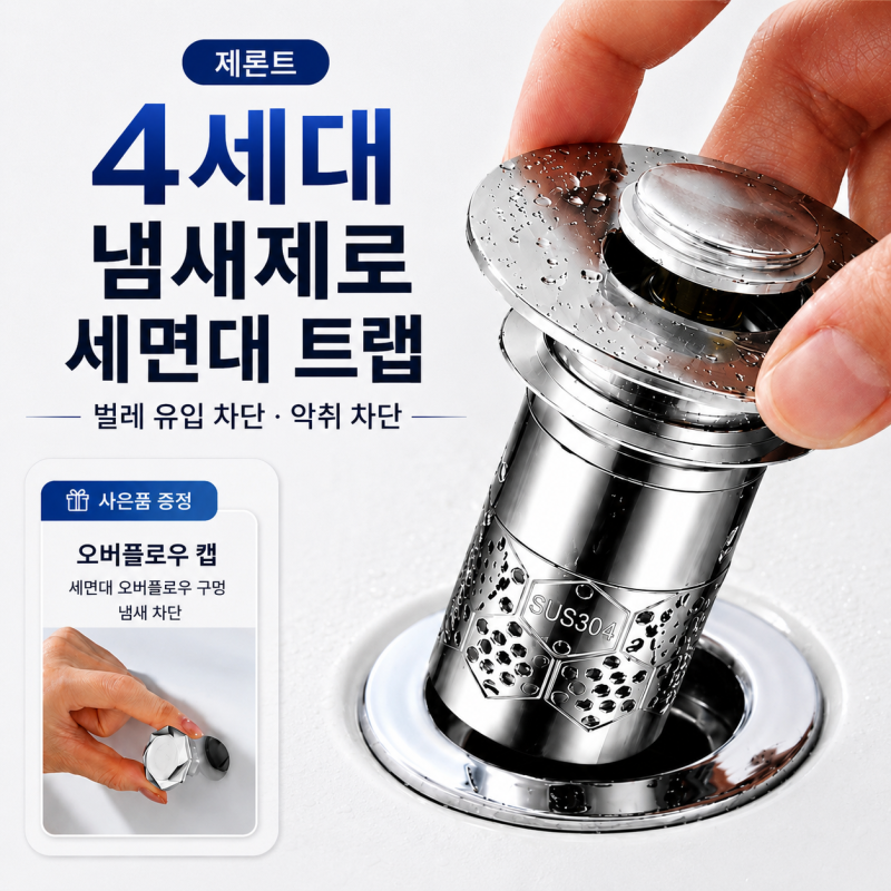 세면대 악취 및 세면대가 자주 막힌다면? [제론트 4세대 세면대 트랩], 세면대 배수구 벌레차....