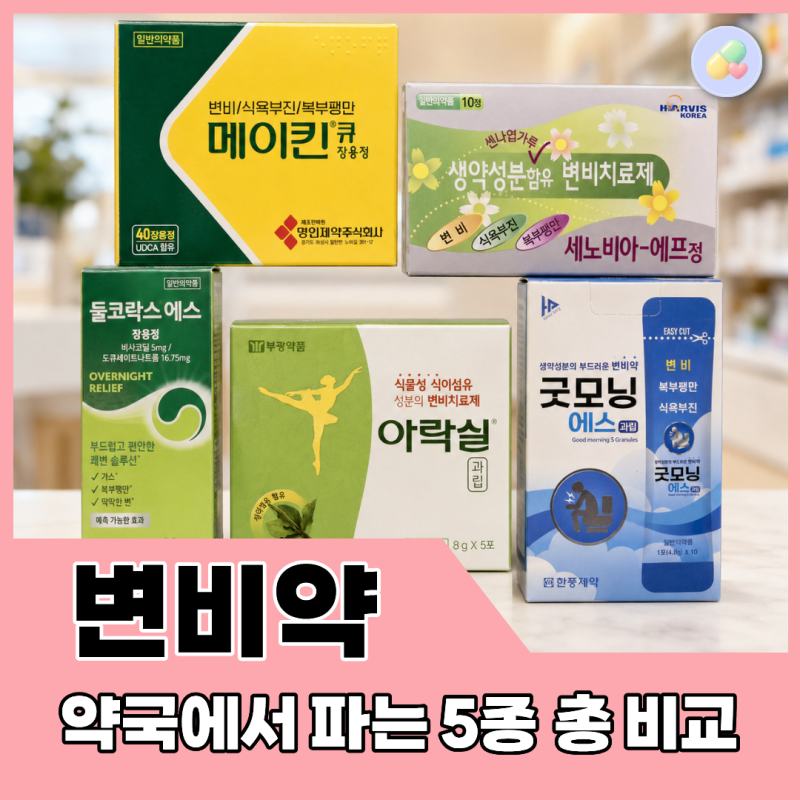 변비약 종류별 비교 총정리! (굿모닝에스·아락실·둘코락스·세노비아·메이킨큐, 어떻게 다....