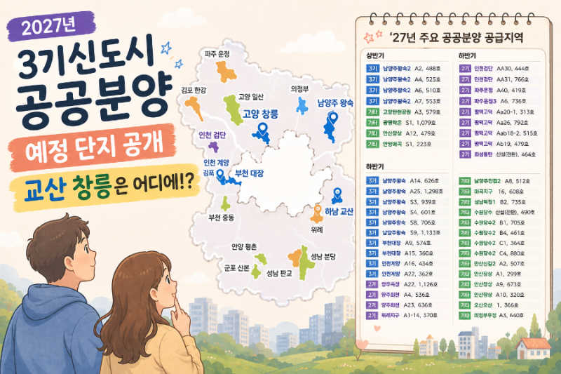 2027년 3기신도시 공공분양 본청약 일정 공개! 교산 창릉은 어디에?