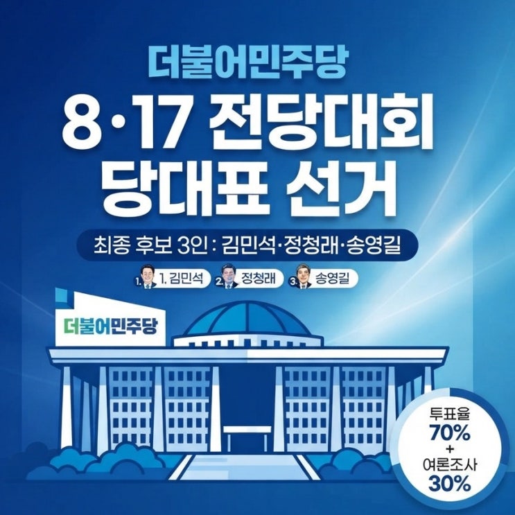 민주당 당<b>대표</b> 선거 대진표(<b>김민석</b>·정청래·송영길) 및 투표 방식 ....
