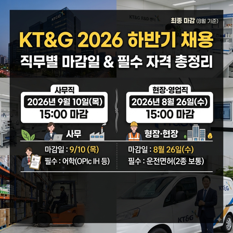 KT&G 2026 하반기 채용 시작｜신입 자격조건·모집직무·마감일 총정리