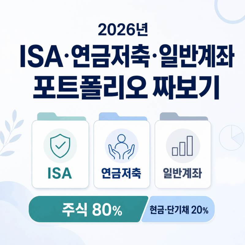2026년 ISA·연금저축·일반계좌 포트폴리오 짜보기 | ETF·주식 80%, 현금·단기채 20%