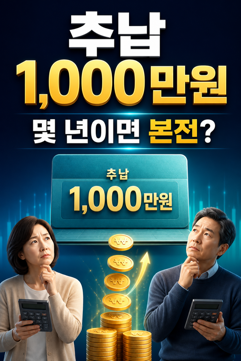 국민연금 추납 1,000만원, 손해일까? 계산해보니 본전은 4.2년 vs 8.6년