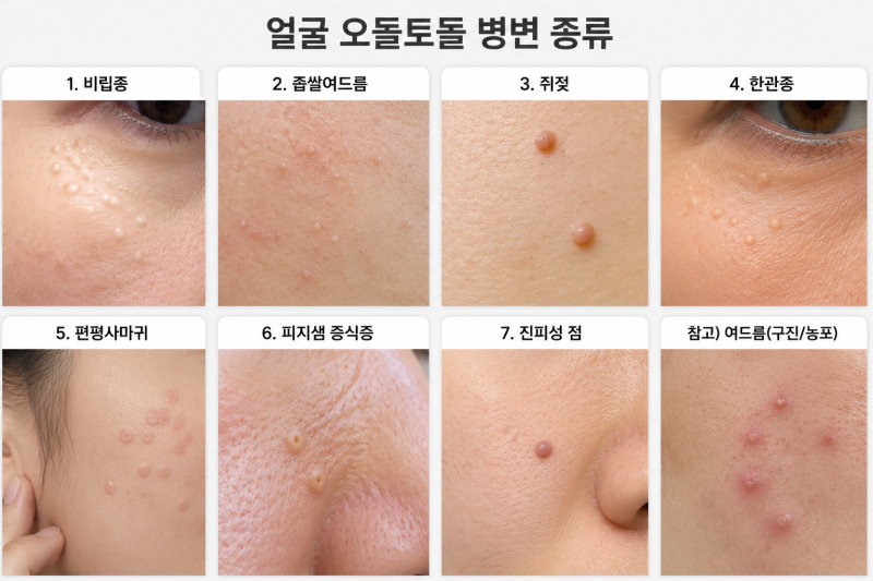 얼굴 오돌토돌 원인, 비립종부터 편평사마귀까지