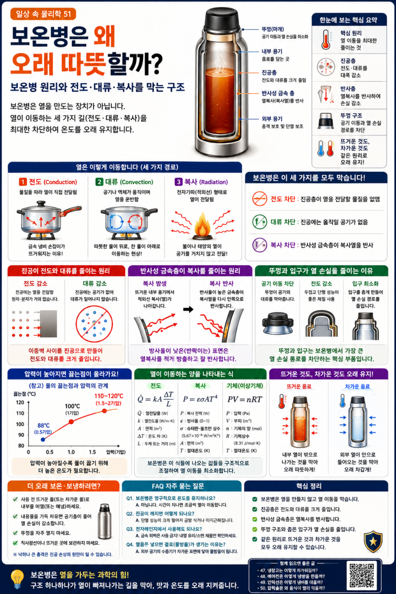일상 속 물리학 51 | 보온병은 왜 오래 따뜻할까? — 보온병 원리와 전도·대류·복사를 막는 ....