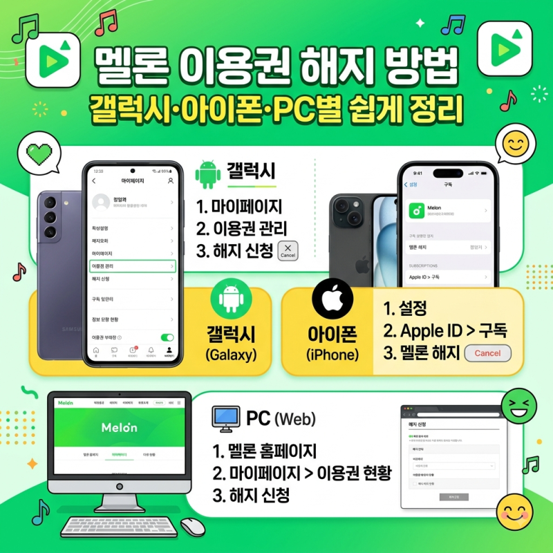 멜론 이용권 해지 방법 갤럭시·아이폰·PC별 쉽게 정리