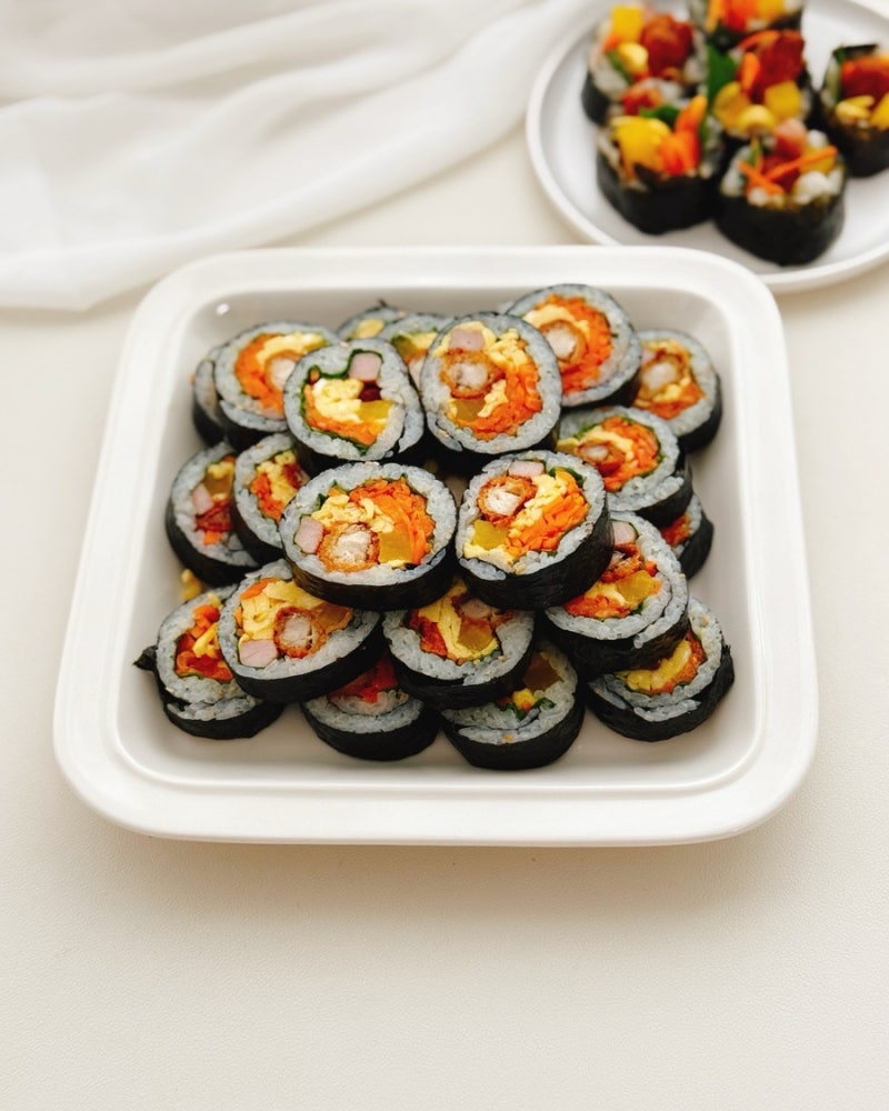 한줄 순삭 재료 조합! 돈까스김밥 만들기 기다란 냉동 돈가스 에어프라이어 돌려 사심가득 ....