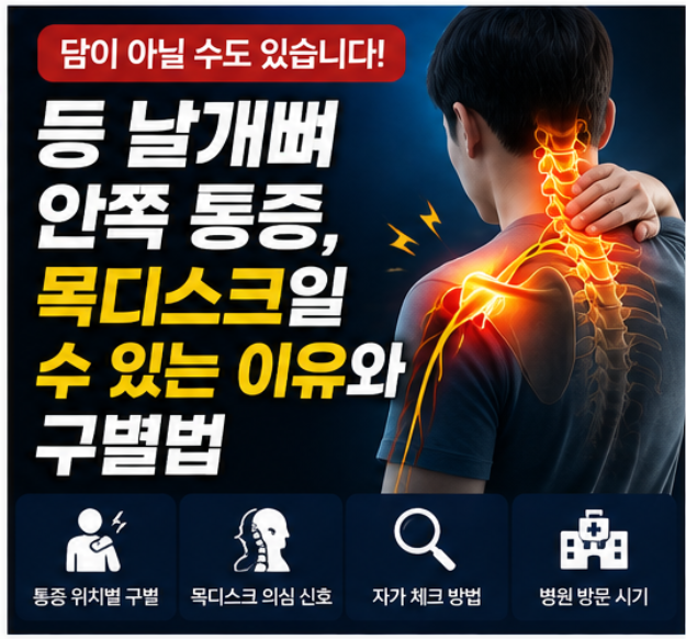 등 날개뼈 안쪽 통증, 단순 담일까? 목디스크 의심해야 할 구별 신호