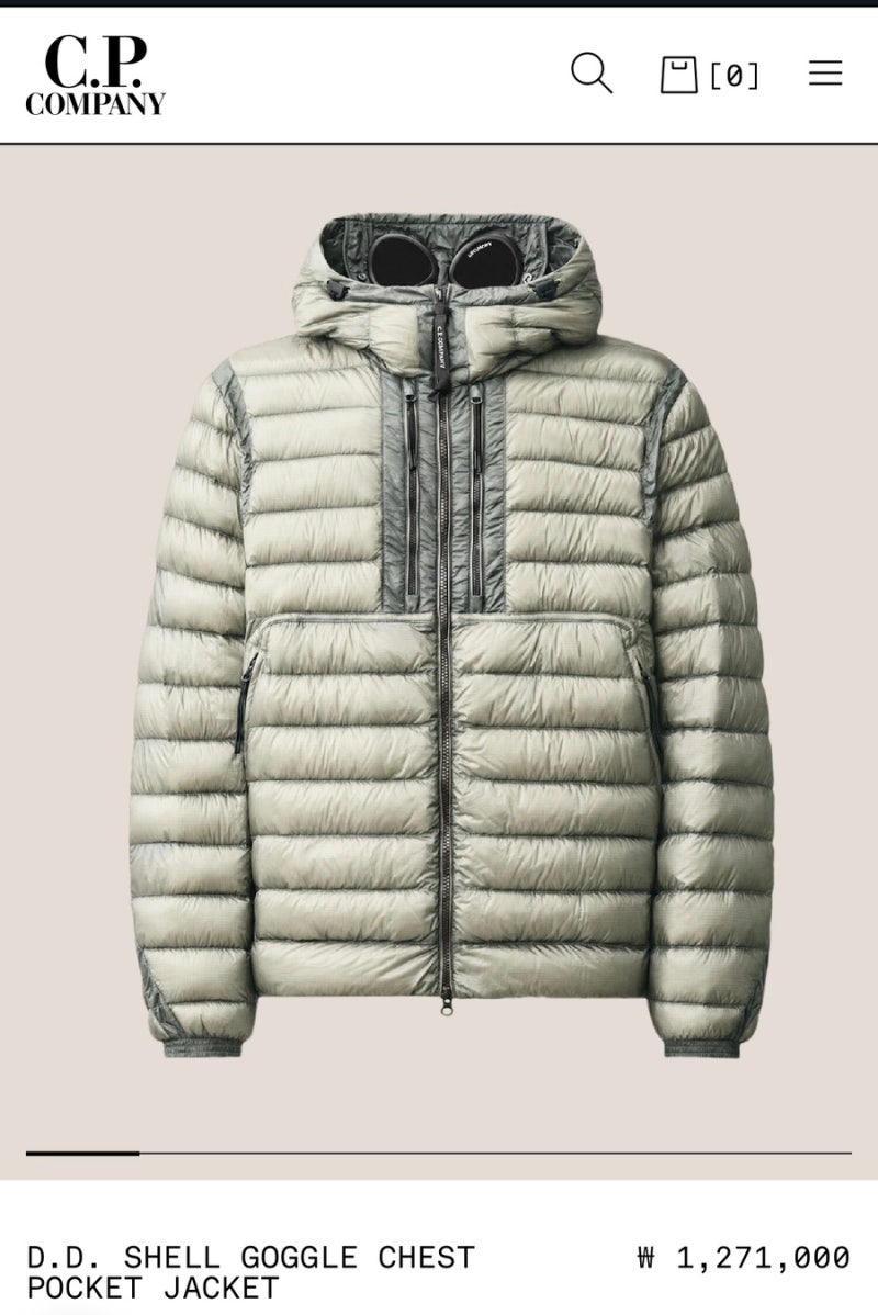 D.D. SHELL GOGGLE CHEST POCKET JACKET (CP컴퍼니 디디쉘 경량패딩)