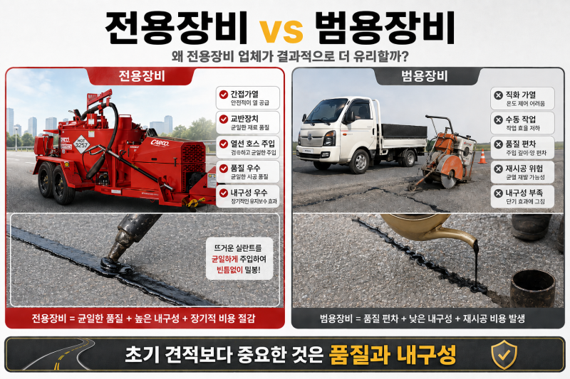 아스팔트 균열보수 비용 아끼려다 재시공? 전용장비 써야 하는 이유